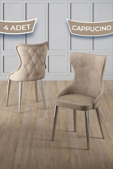 Canisa Alpa Serisi 4 Adet Cappucino Mutfak Sandalyesi Krom Kaplama Metal Ayak 1. Sınıf Babyface Kumaş ürün görseli 1