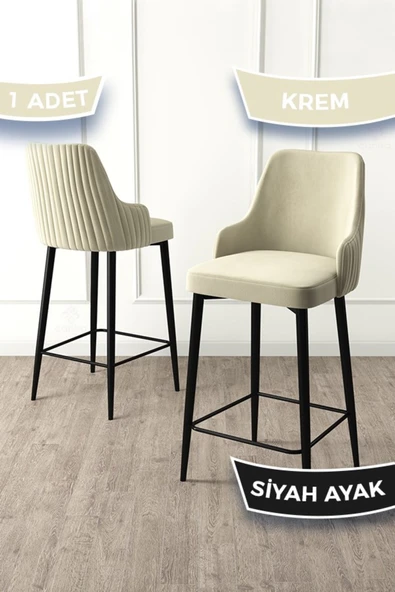 Canisa Enox Serisi, Mutfak Bar Sandalyesi, Babyface Kumaş, Siyah Metal Ayak , 1 Adet Krem Sandalye ürün görseli 1