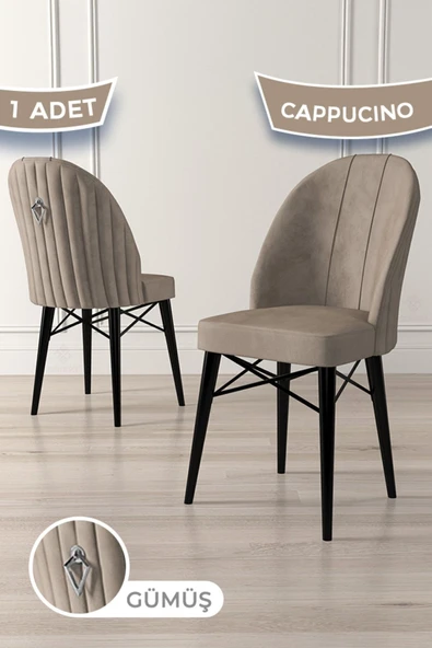 Canisa Ritim Serisi 1 Adet Cappucino Sandalye 1.sınıf Babyface Ithal Kumaş Siyah Gürgen Ayak Gümüş Halkalı ürün görseli 1