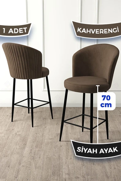 Canisa Fora Serisi Ada Mutfak Sandalyesi Babyface Kumaş Kahve Bar Sandalyesi Siyah Metal Ayak ürün görseli 1