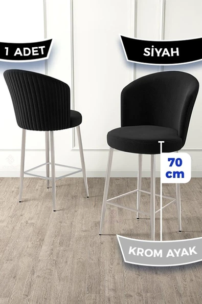Canisa Fora Serisi Ada Mutfak Bar Sandalyesi Krom Kaplama Metal Ayaklı Babyface Kumaşlı 1 Siyah Sandalye ürün görseli 1