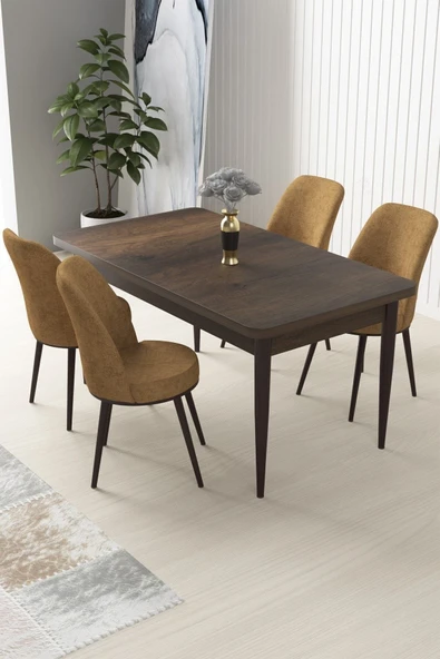 Canisa Nil Serisi 70x110 Sabit Barok Ahşap Desen Masa Takımı ve 4 Cappucino Sandalye ürün görseli 1