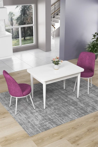 Canisa Concept Nil Serisi 70x110 Sabit Mutfak Masası Takımı Beyaz Masa 2 Mor Sandalye ürün görseli 1