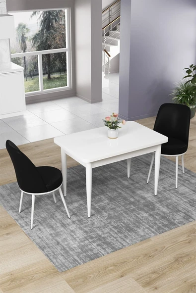 Canisa Concept Nil Serisi 70x110 Sabit Mutfak Masası Takımı Beyaz Masa 2 Siyah Sandalye ürün görseli 1