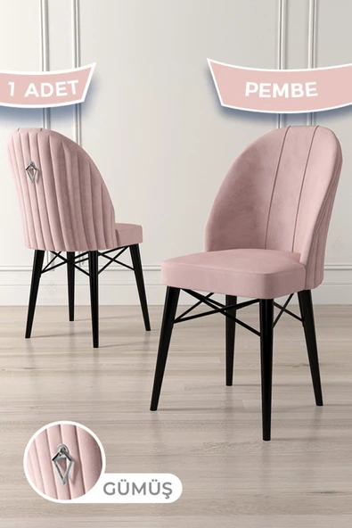 Canisa Ritim Serisi 1 Adet Pembe Sandalye 1.sınıf Babyface Ithal Kumaş Siyah Gürgen Ayak Gümüş Halkalı ürün görseli 1