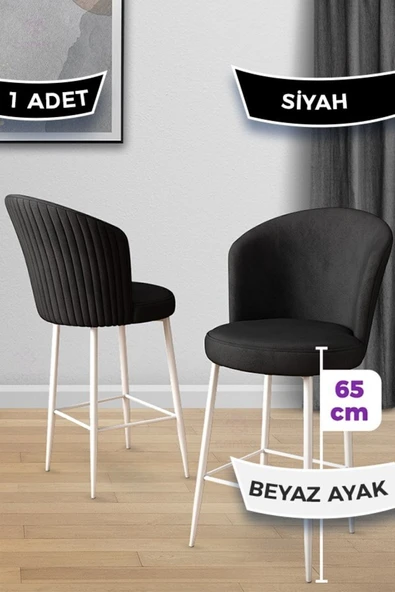 Canisa Alte Serisi 1 Adet 65 Cm Ada Siyah Mutfak Bar Sandalyesi Babyface Kumaş Beyaz Metal Ayaklı ürün görseli 1