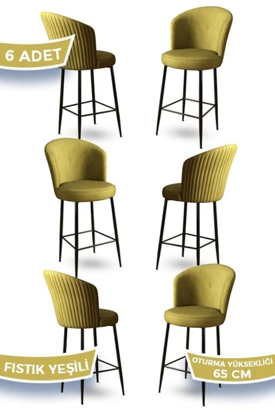 Canisa Alte Serisi 6 Fıstık Yeşili Sandalye 65 Cm Ada Mutfak Bar Sandalyesi Babyface Kumaş Siyah Metal Ayak ürün görseli 1