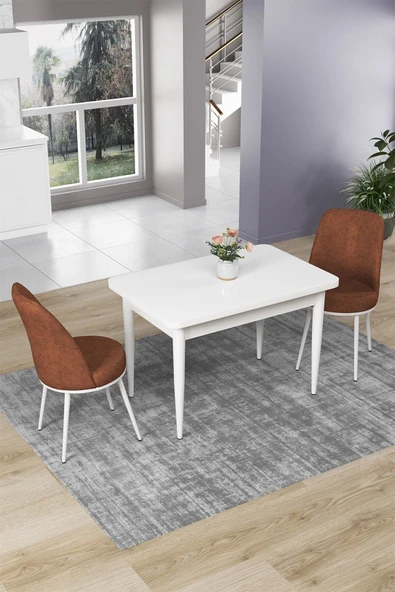 Canisa Concept Nil Serisi 70x110 Sabit Mutfak Masası Takımı Beyaz Masa 2 Kiremit Sandalye ürün görseli 1