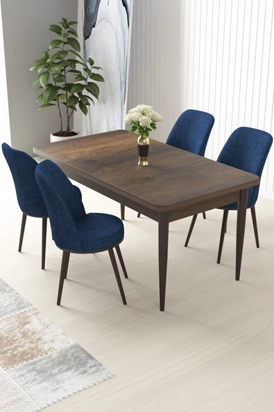 Canisa Nil Serisi 70x110 Sabit Barok Ahşap Desen Masa Takımı ve 4 Lacivert Sandalye ürün görseli 1