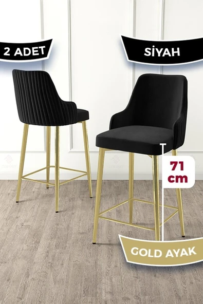 Canisa Enox Serisi 2 Adet Siyah Mutfak Bar Sandalyesi Babyface Kumaş Gold Kaplama Metal Ayak ürün görseli 1