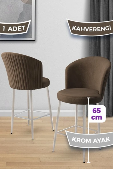 Canisa Alte Serisi 1 Adet Babyface Kumaş 65 cm Krom Kaplama Ayaklı Kahverengi Bar Sandalyesi ürün görseli 1