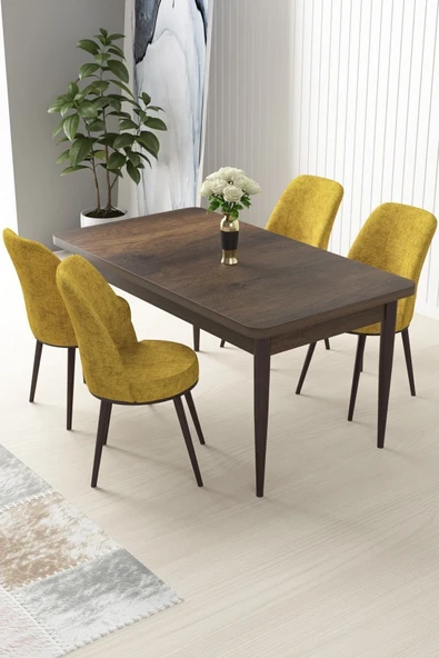 Canisa Concept Nil Serisi 70x110 Sabit Mutfak Masası Takımı Barok Desen Masa 4 Hardal Sandalye ürün görseli 1