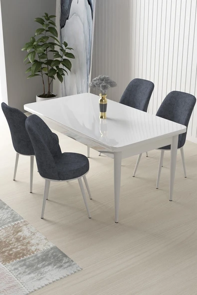 Canisa Concept 71x110 Sabit Mutfak Masası Takımı Beyaz Masa 4 Füme Sandalye ürün görseli 1