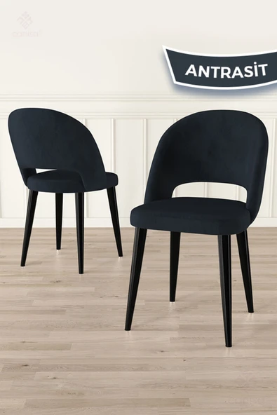 Canisa Pane Serisi 4 Adet Babyface Kumaş Siyah Metal Ayak Antrasit Mutfak Sandalyesi ürün görseli 1