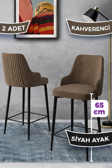 Canisa Tera Serisi 2 Kahve Sandalye 65 Cm Ada Mutfak Bar Sandalyesi Babyface Kumaş Siyah Metal Ayaklı ürün görseli 1