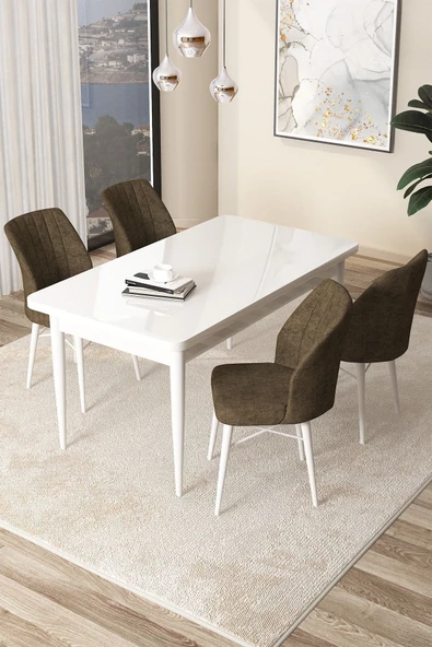 Canisa Concept Arp Serisi 70x110 Sabit Mutfak Masası Takımı Beyaz Masa 4 Kahverengi Sandalye ürün görseli 1