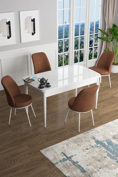 Canisa Concept Han Serisi 70x114 Açılabilir Mdf Mutfak Masası Takımı Beyaz Masa 4 Kiremit Sandalye ürün görseli 1