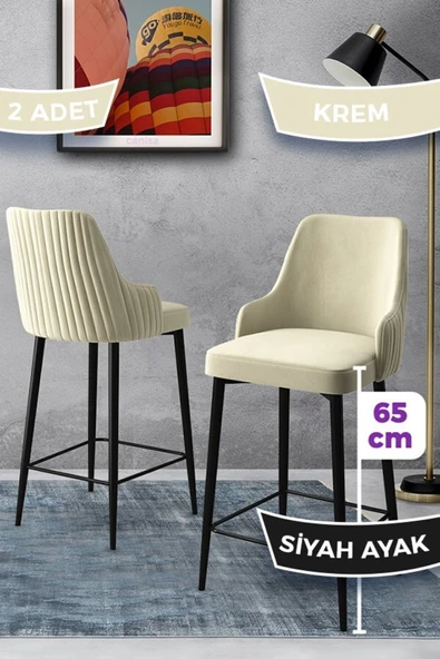 Canisa Tera Serisi 2 Krem Sandalye 65 Cm Ada Mutfak Bar Sandalyesi Babyface Kumaş Siyah Metal Ayaklı ürün görseli 1