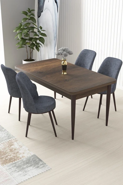 Canisa Nil Serisi 70x110 Sabit Barok Ahşap Desen Masa Takımı ve 4 Füme Sandalye ürün görseli 1