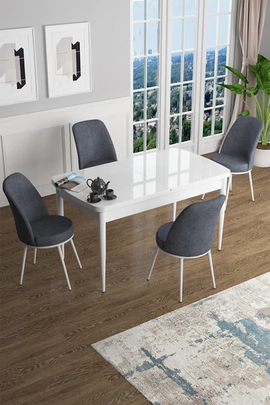 Canisa Concept Han Serisi 70x114 Açılabilir Mdf Mutfak Masası Takımı Beyaz Masa 4 Füme Sandalye ürün görseli 1