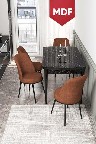 Canisa Concept Kor Serisi 70x114 Açılabilir MDF Mutfak Masası Takımı Siyah Mermer Desen Masa 4 Kiremit Sandalye ürün görseli 1