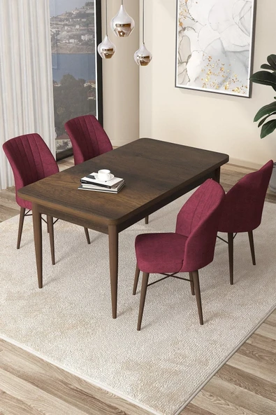 Canisa Concept Arp Serisi Sabit Mutfak Masası Takımı 70x110 Barok Desen Masa 4 Bordo Sandalye ürün görseli 1