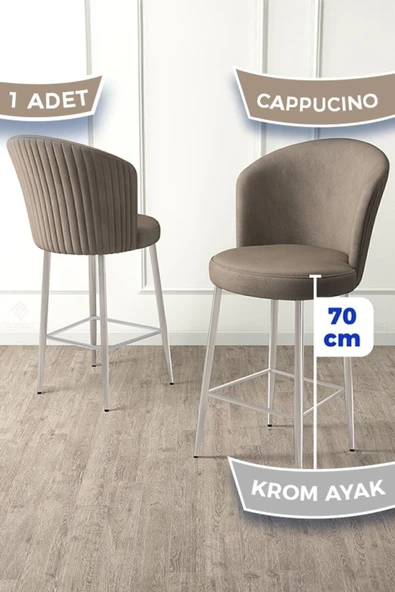 Canisa Fora Serisi Ada Mutfak Bar Sandalyesi Krom Kaplama Metal Ayaklı Babyface Kumaş 1 Cappucino Sandalye ürün görseli 1