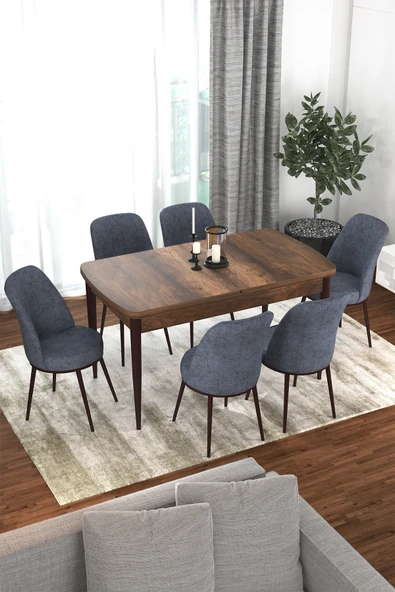 Canisa Concept Kor Serisi 70x114 Açılabilir Mutfak Masası Takımı Barok Desen Masa 6 Füme Sandalye ürün görseli 1