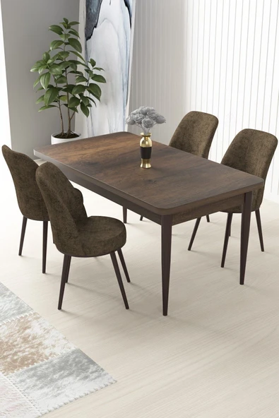 Canisa Nil Serisi 70x110 Sabit Barok Ahşap Desen Masa Takımı ve 4 Kahverengi Sandalye ürün görseli 1