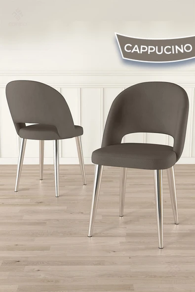 Canisa Pane Serisi 4 Adet Cappucino Mutfak Sandalyesi Krom Kaplama Metal Ayak 1. Sınıf Babyface Kumaş ürün görseli 1
