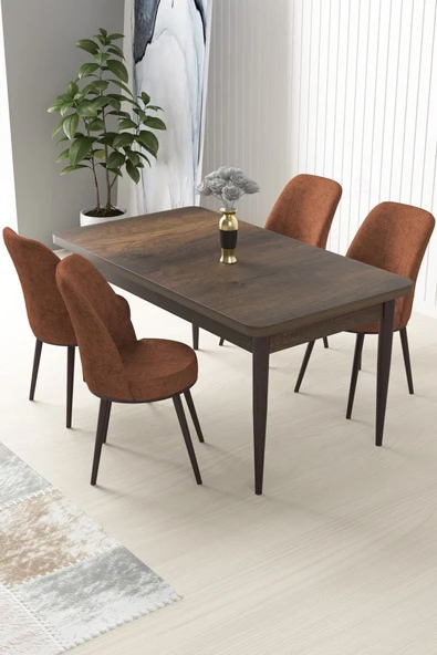 Canisa Nil Serisi 70x110 Sabit Barok Ahşap Desen Masa Takımı ve 4 Kiremit Sandalye ürün görseli 1