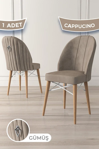 Canisa Ritim Serisi 1 Adet Cappucino Sandalye 1.sınıf Babyface Ithal Kumaş Doğal Ahşap Ayak Gümüş Halkalı ürün görseli 1