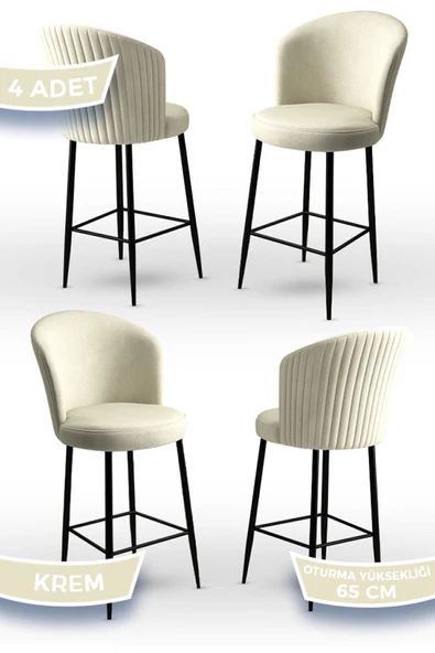 Canisa Concept Alte Serisi 4 Adet Krem Sandalye 65 Cm Ada Mutfak Bar Sandalyesi Babyface Kumaş Siyah Metal Ayak ürün görseli 1