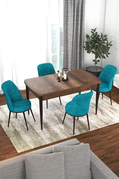 Canisa Concept Kor Serisi 70x114 Açılabilir Mutfak Masası Takımı Barok Desen Masa 4 Turkuaz Sandalye ürün görseli 1