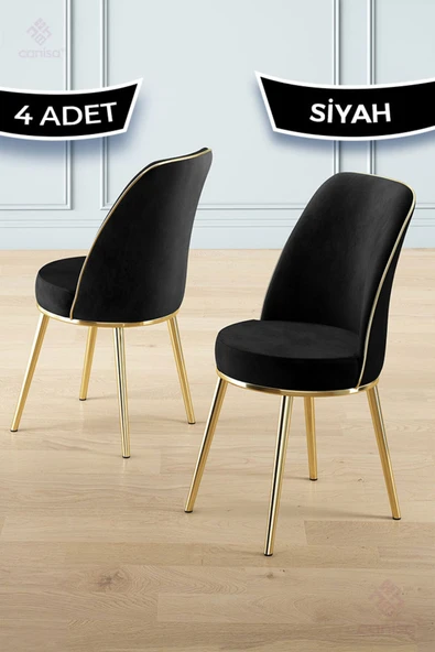 Canisa Pefa Serisi 4 Adet Siyah Mutfak Sandalyesi Gold Kaplama Metal Ayak 1. Sınıf Babyface Kumaş ürün görseli 1