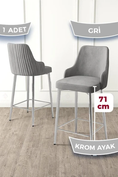 Canisa Enox Serisi 1 Adet Gri Mutfak Bar Sandalyesi Babyface Kumaş Krom Kaplama Metal Ayak ürün görseli 1
