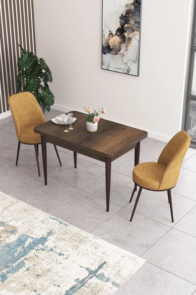 Canisa Concept Nil Serisi 70x110 Sabit Mutfak Masası Takımı Barok Desen Masa 2 Cappucino Sandalye ürün görseli 1
