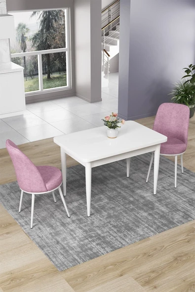 Canisa Concept Nil Serisi 70x110 Sabit Mutfak Masası Takımı Beyaz Masa 2 Pembe Sandalye ürün görseli 1