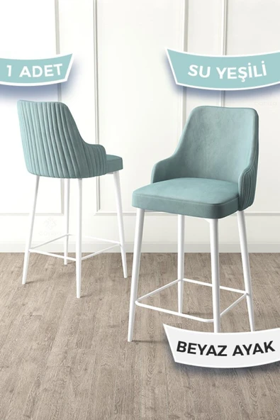 Canisa Enox Serisi,1 Adet Su Yeşili Sandalye Mutfak Bar Sandalyesi, Babyface Kumaş, Beyaz Metal Ayak, ürün görseli 1