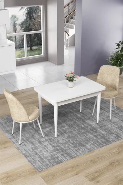 Canisa Concept Nil Serisi 70x110 Sabit Mutfak Masası Takımı Beyaz Masa 2 Krem Sandalye ürün görseli 1