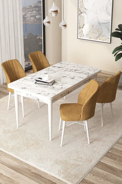Canisa Concept Arp Serisi 70x110 Sabit Mutfak Masası Takımı Beyaz Mermer Desen Masa 4 Cappucino Sandalye ürün görseli 1