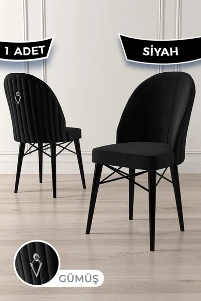 Canisa Ritim Serisi 1 Adet Siyah Sandalye 1.sınıf Babyface Ithal Kumaş Siyah Gürgen Ayak Gümüş Halkalı ürün görseli 1