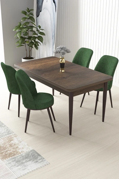 Canisa Nil Serisi 70x110 Sabit Barok Ahşap Desen Masa Takımı ve 4 Haki Yeşili Sandalye ürün görseli 1