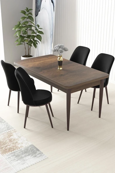 Canisa Concept Nil Serisi 70x110 Sabit Mutfak Masası Takımı Barok Desen Masa 4 Siyah Sandalye ürün görseli 1