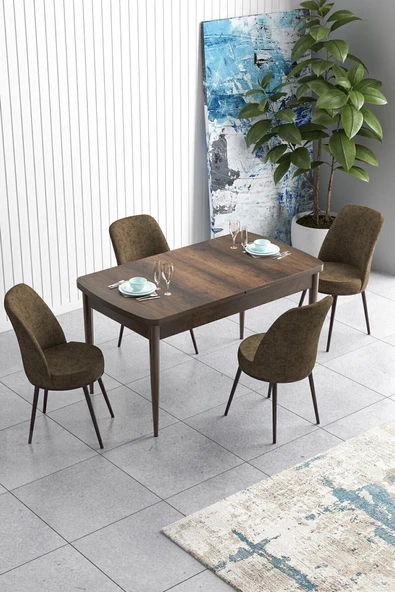 Canisa Concept Han Serisi 70x114, Açılabilir Mdf Mutfak Masa Takımı, Barok Ahşap Desen Masa Ve 4 Kahve Sandalye ürün görseli 1