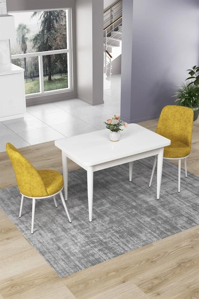 Canisa Concept Nil Serisi 70x110 Sabit Mutfak Masası Takımı Beyaz Masa 2 Hardal Sandalye ürün görseli 1