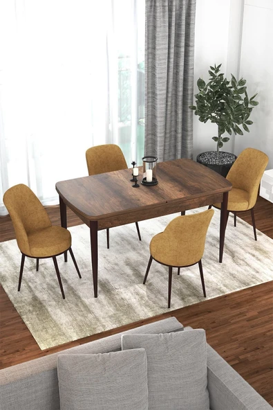 Canisa Concept Kor Serisi, 70x114 Açılabilir Yemek Masası Takımı, Barok Ahşap Desen Masa Ve 4 Cappucino Sandalye ürün görseli 1