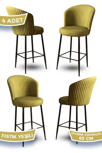 Canisa Alte Serisi 4 Fıstık Yeşili Sandalye 65 Cm Ada Mutfak Bar Sandalyesi Babyface Kumaş Siyah Metal Ayak ürün görseli 1