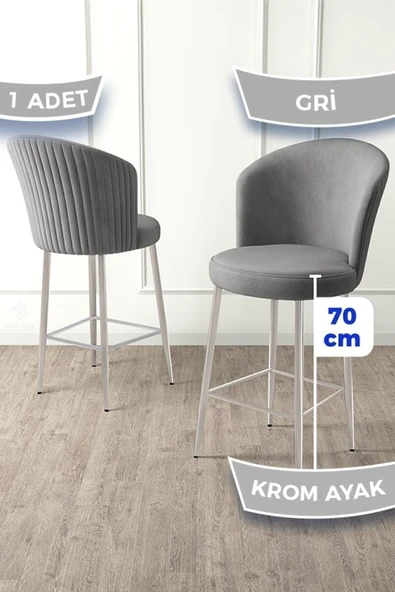 Canisa Fora Serisi Ada Mutfak Bar Sandalyesi Krom Kaplama Metal Ayaklı Babyface Kumaşlı 1 Gri Sandalye ürün görseli 1