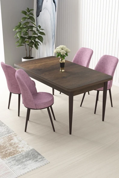 Canisa Concept Nil Serisi 70x110 Sabit Mutfak Masası Takımı Barok Desen Masa 4 Pembe Sandalye ürün görseli 1